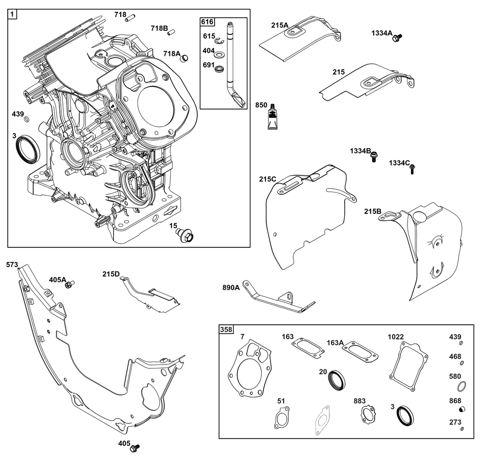 Cylinder Group Diagram and Parts List for 613277-0011-E1 400000 - 699999 Briggs and Stratton Engine